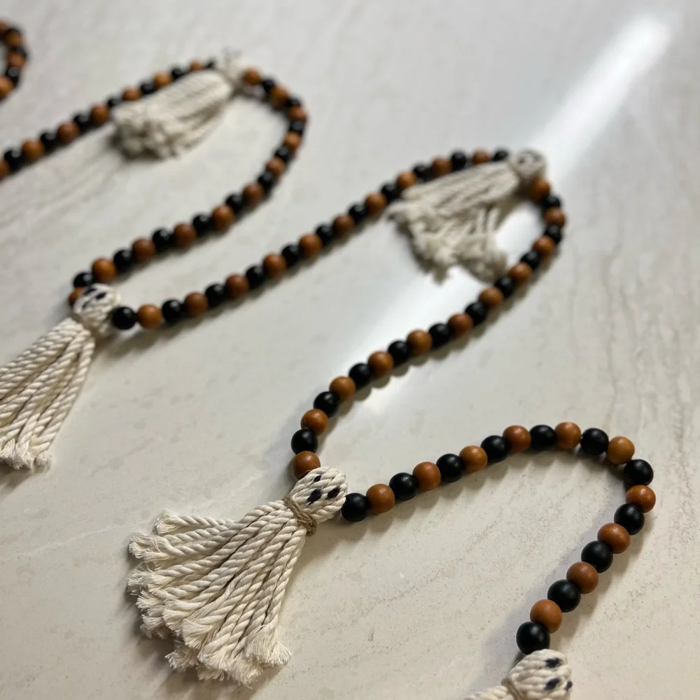 Wooden Halloween Garland 7Ft Ghosts Beaded Handmade Cottage Rustic Farmhouse